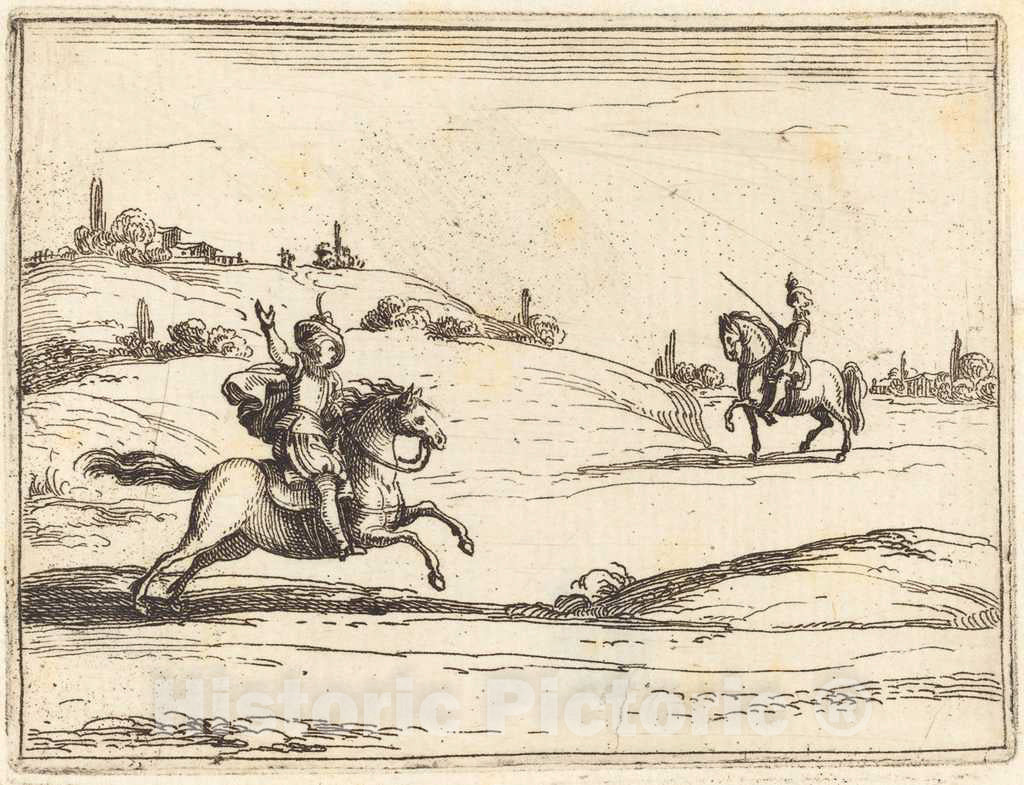 Art Print : Jacques Callot, Two Knights, 1628 - Vintage Wall Art
