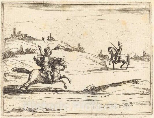 Art Print : Jacques Callot, Two Knights, 1628 - Vintage Wall Art