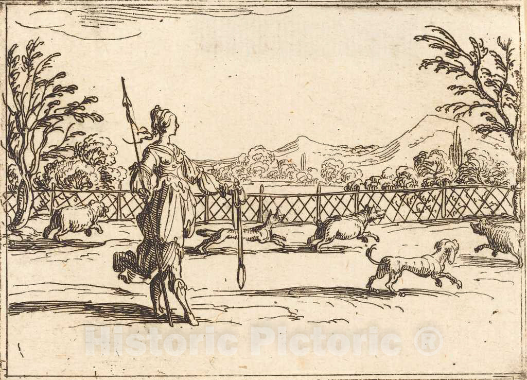 Art Print : Jacques Callot, The Huntress - Vintage Wall Art