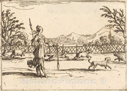 Art Print : Jacques Callot, The Huntress - Vintage Wall Art
