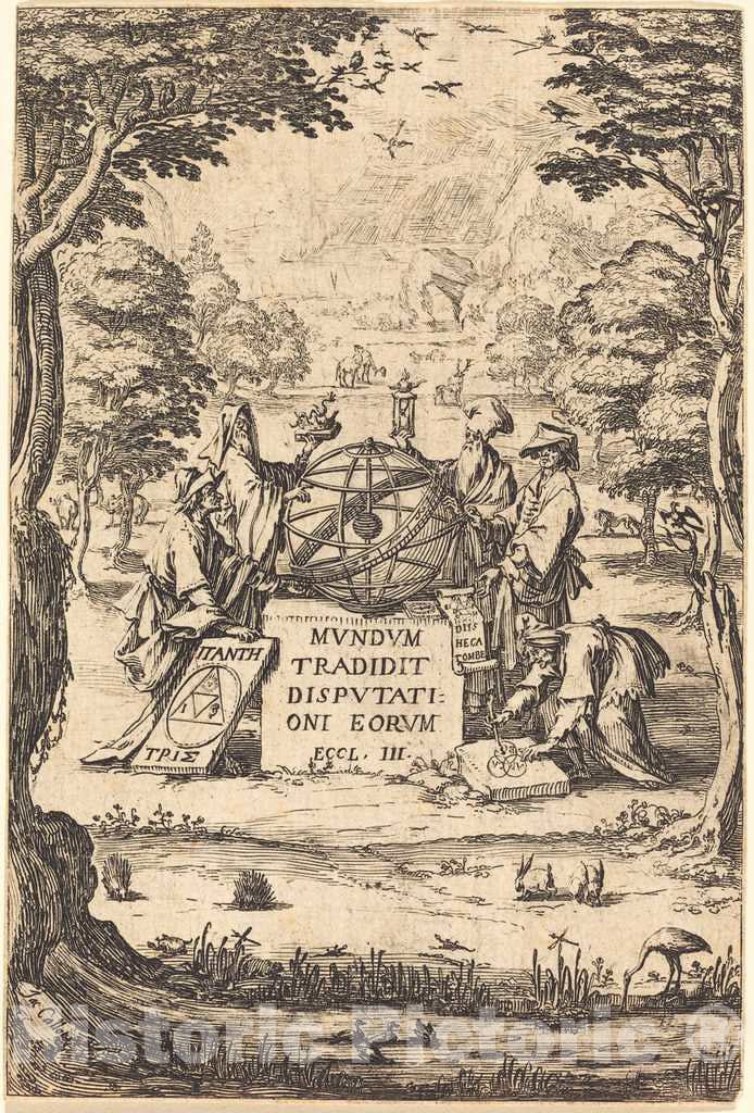 Art Print : Jacques Callot, Frontispiece for The Sacred Cosmologia (Title with Astrologers) - Vintage Wall Art