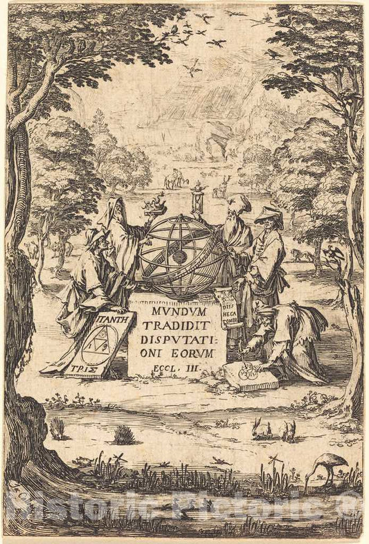Art Print : Jacques Callot, Frontispiece for The Sacred Cosmologia (Title with Astrologers) - Vintage Wall Art