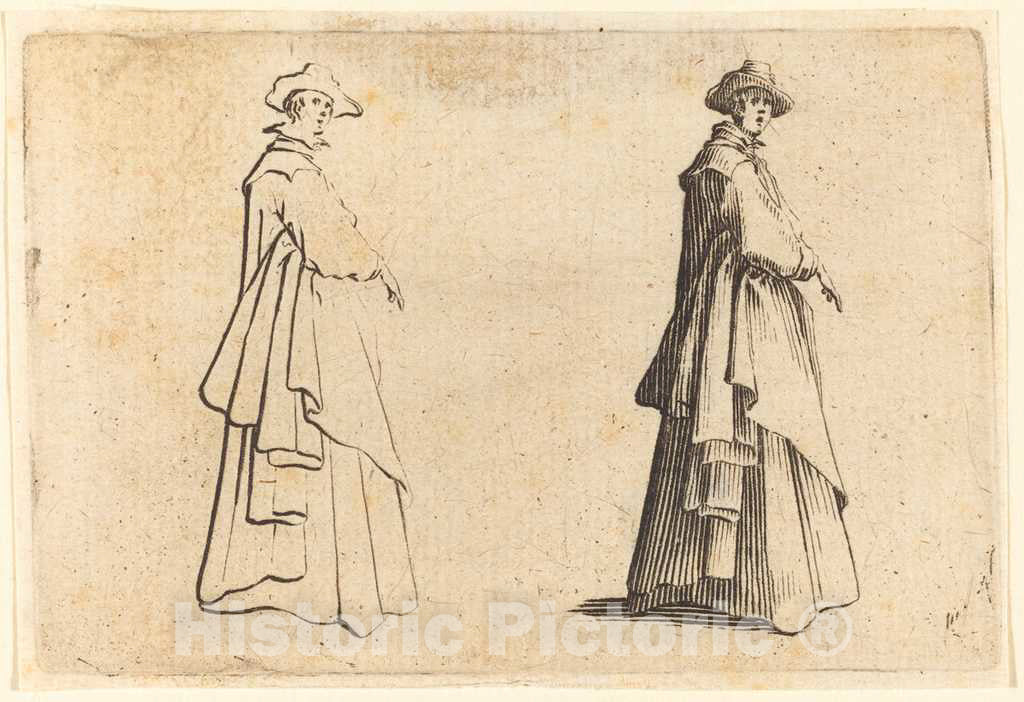 Art Print : Jacques Callot, Lady in a Large Coat, c. 1622 - Vintage Wall Art