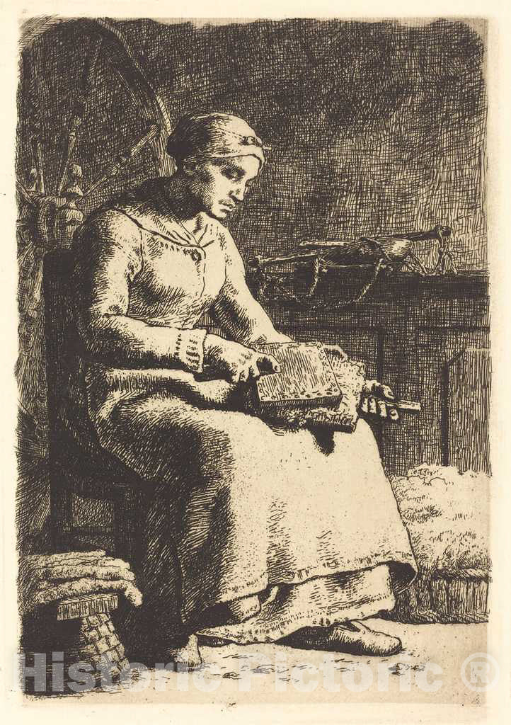 Art Print : FranÃ§ois Millet, The Wool Carder (La cardeuse) - Vintage Wall Art