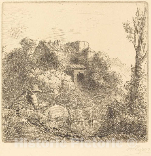 Art Print : Alphonse Legros, Farm on a Hill (La Ferme sur la Colline) - Vintage Wall Art