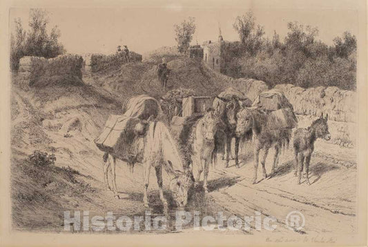 Art Print : Peter Moran, On The Road to Santa Fe, 1884 - Vintage Wall Art