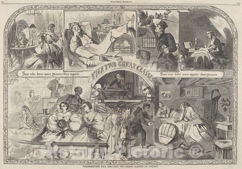 Art Print : Homer, Thanksgiving Day, 1860 - The Two Great Classes of Society, 1860 - Vintage Wall Art