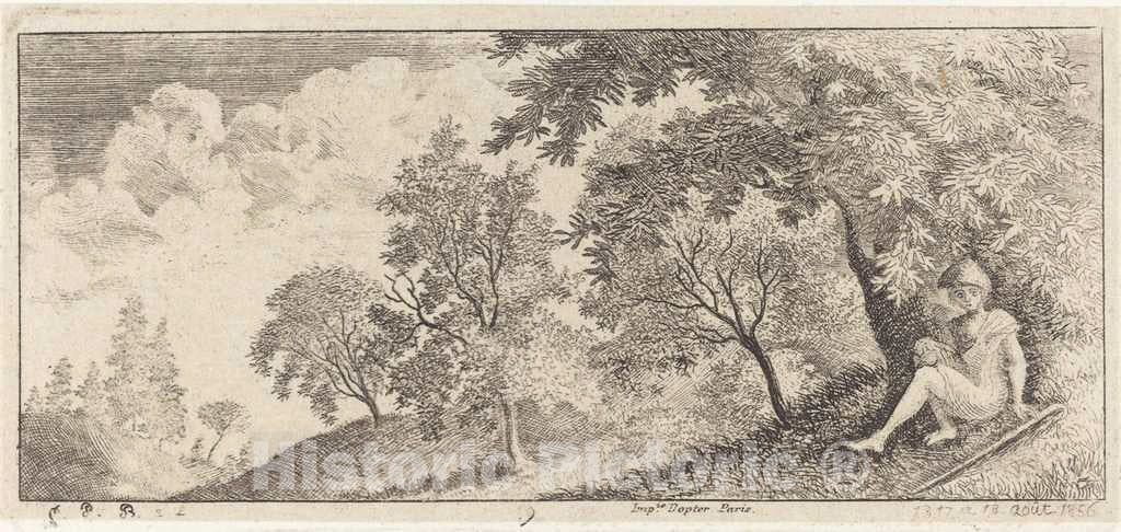 Art Print : Emmanuel PhÃ©lippes-Beaulieu, The Small Shepherd Seated, 1856 - Vintage Wall Art