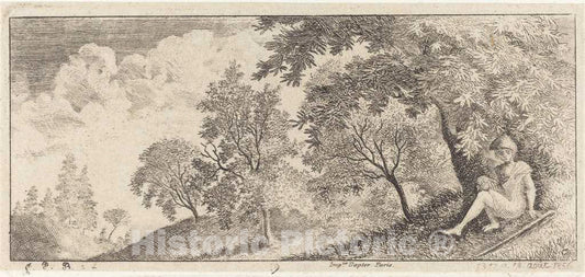 Art Print : Emmanuel PhÃ©lippes-Beaulieu, The Small Shepherd Seated, 1856 - Vintage Wall Art