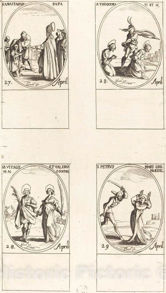 Art Print : Jacques Callot, St. Anastasius; St. Theodora; STS. Vitalis and Valeria; St. Peter Martyr - Vintage Wall Art