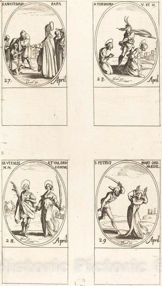 Art Print : Jacques Callot, St. Anastasius; St. Theodora; STS. Vitalis and Valeria; St. Peter Martyr - Vintage Wall Art