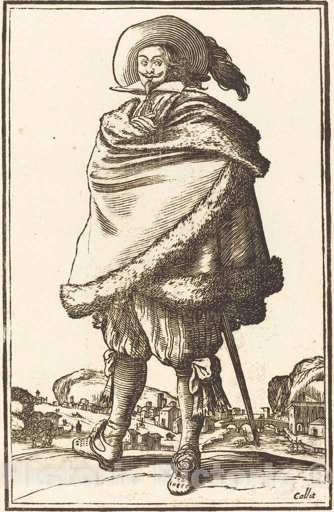 Art Print : Jacques Callot, Noble Man Wrapped in a Mantle Trimmed with Fur - Vintage Wall Art