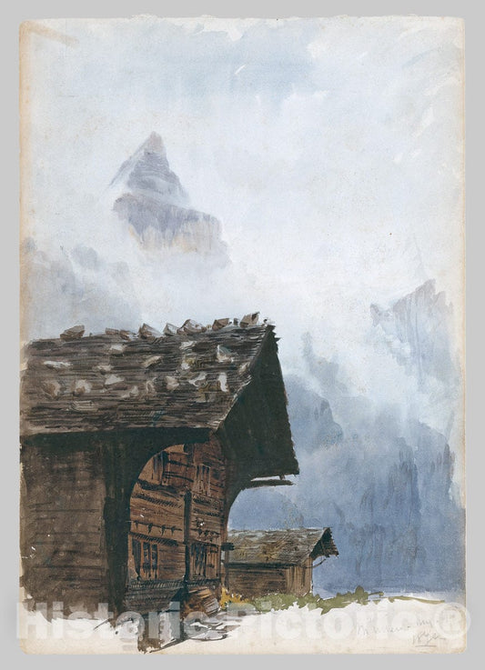 Art Print : John Singer Sargent - Chalets, Mürren, Recto (from Splendid Mountain Watercolours Sketchbook) : Vintage Wall Art