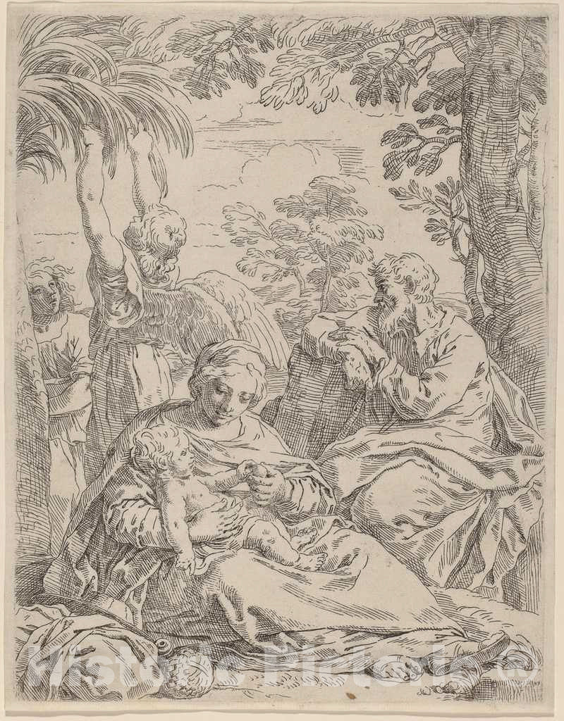 Art Print : Simone Cantarini, The Rest on The Flight into Egypt - Vintage Wall Art