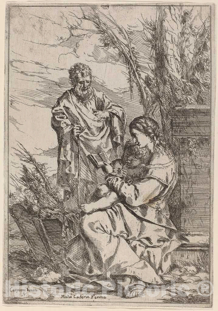 Art Print : Giulio Carpioni, Holy Family with The Virgin Reading - Vintage Wall Art