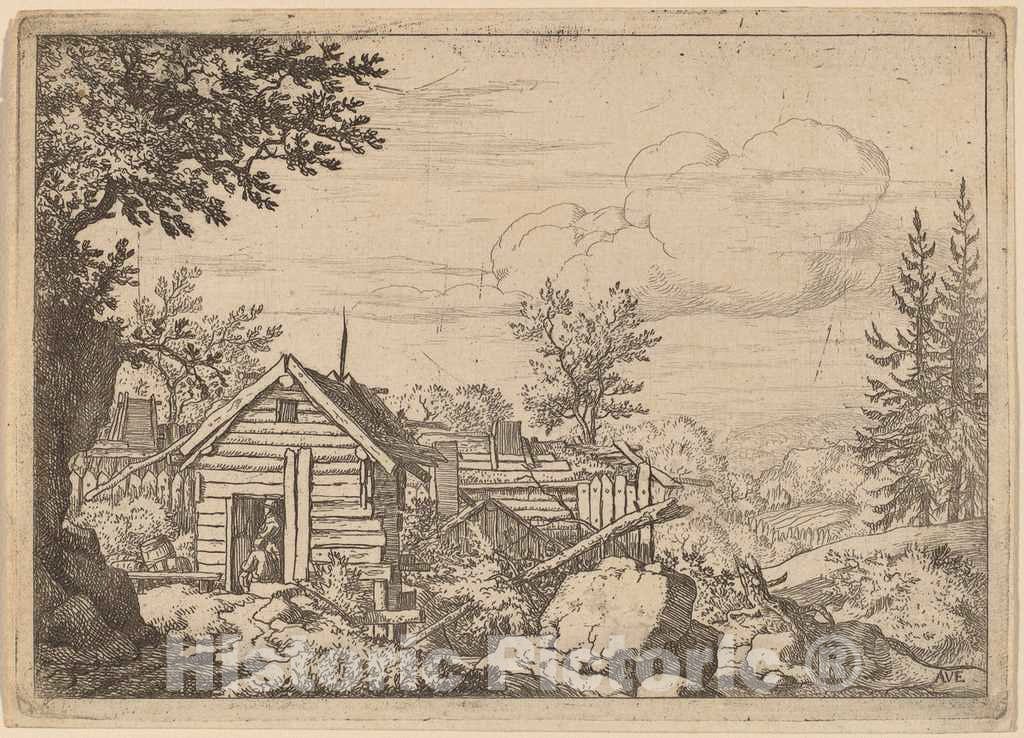 Art Print : Allart Van Everdingen, Two Men in The Doorway of a Hut, c.1651 - Vintage Wall Art
