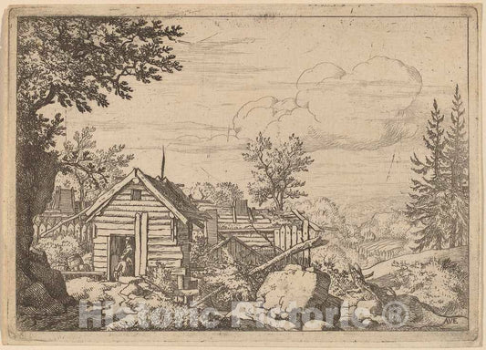 Art Print : Allart Van Everdingen, Two Men in The Doorway of a Hut, c.1651 - Vintage Wall Art