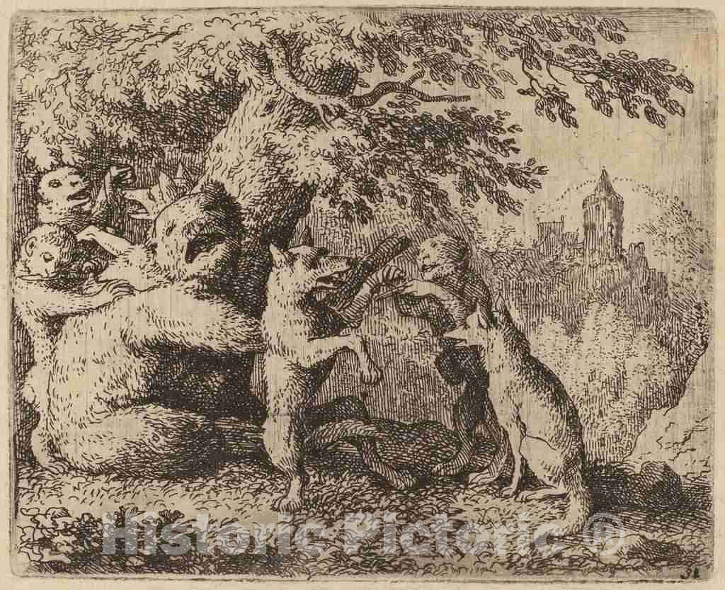 Art Print : Allart Van Everdingen, The Bear and The Wolf are Persecuted, c.1651 - Vintage Wall Art