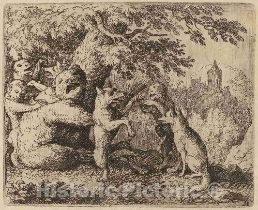 Art Print : Allart Van Everdingen, The Bear and The Wolf are Persecuted, c.1651 - Vintage Wall Art