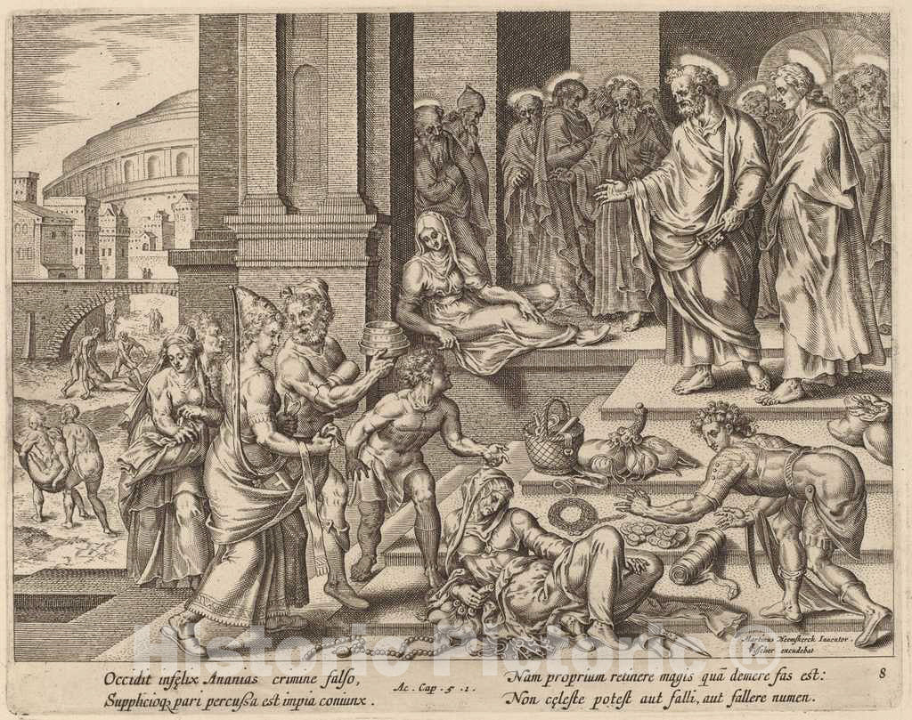 Art Print : Galle After Van Heemskerck, The Deaths of Ananias and Sapphira - Vintage Wall Art
