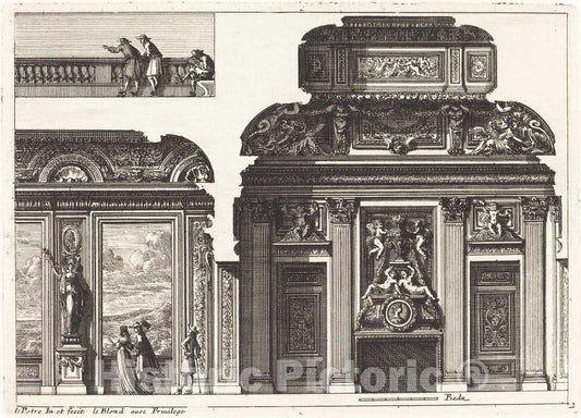 Art Print : Jean Lepautre, Fireplaces and Other Interior Decorations - Vintage Wall Art