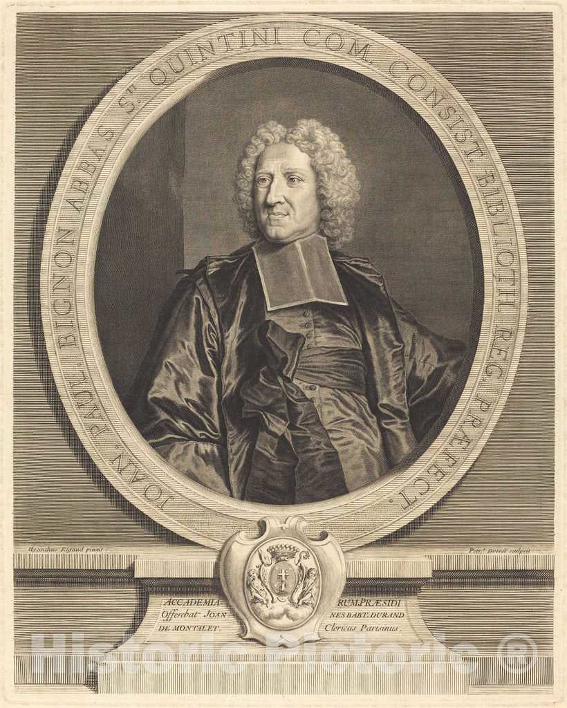 Art Print : Drevet After Hyacinthe Rigaud, Jean Paul Bignon, Abbe du St. Quentin - Vintage Wall Art