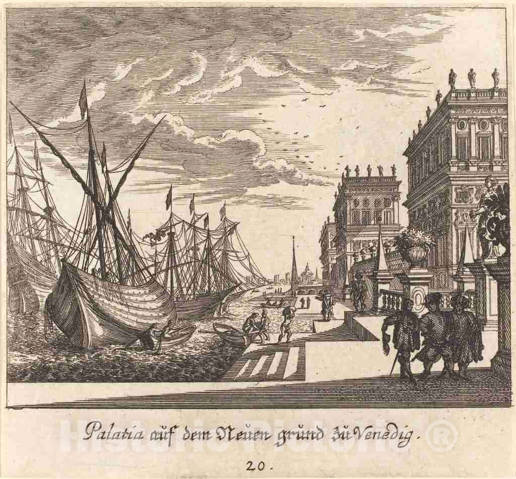 Art Print : KÃ¼sel After Johann Wilhelm Baur, Palaces, Venice, 1681 - Vintage Wall Art