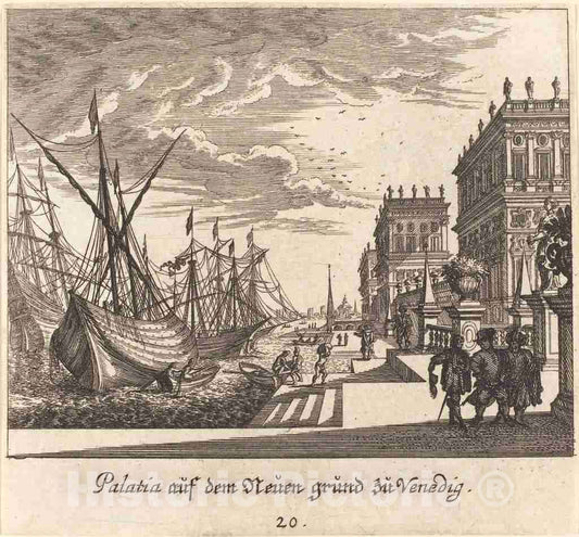 Art Print : KÃ¼sel After Johann Wilhelm Baur, Palaces, Venice, 1681 - Vintage Wall Art