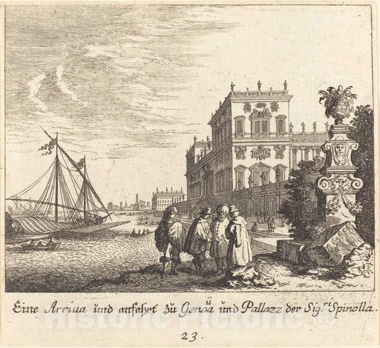 Art Print : KÃ¼sel After Johann Wilhelm Baur, Palazzo Spinolla, Genoa, 1681 - Vintage Wall Art