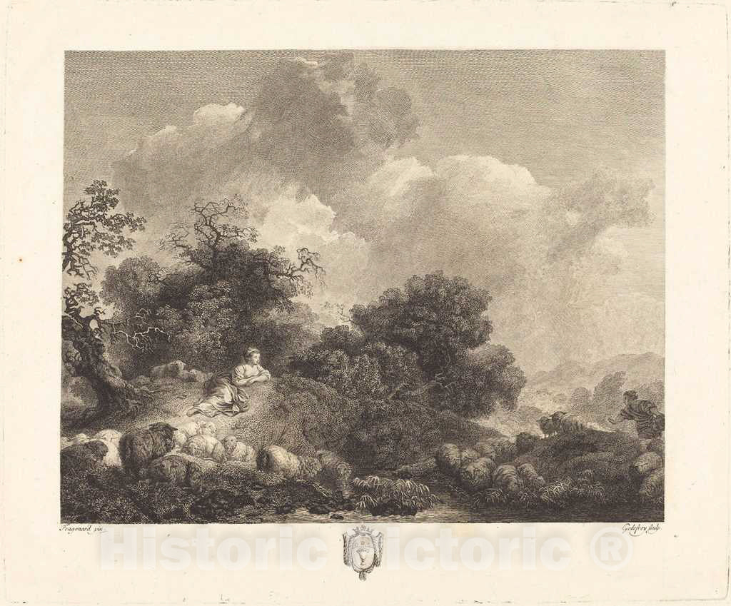 Art Print : Godefroy After Fragonard, Annette a l'age de Quinze ans (Annette at The Age of Fifteen Years) - Vintage Wall Art