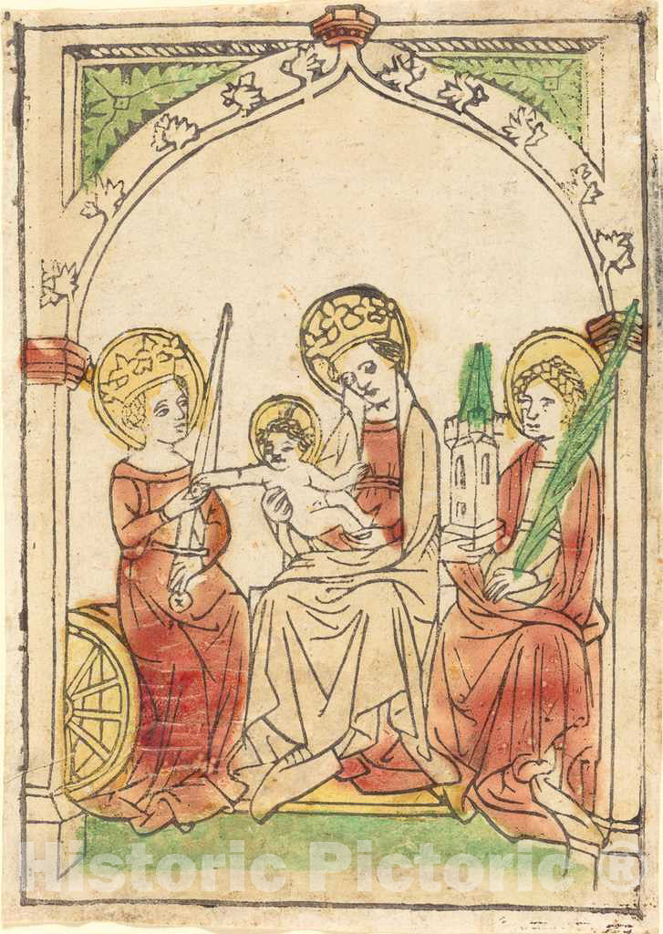 Art Print : Madonna Between Saints Catherine and Barbara, c.1450 - Vintage Wall Art