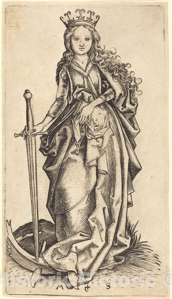 Art Print : Martin Schongauer, Saint Catherine of Alexandria, c.1485 - Vintage Wall Art