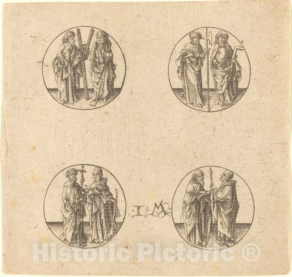 Art Print : Israhel Van Meckenem, Eight Apostles in Four Roundels - Vintage Wall Art