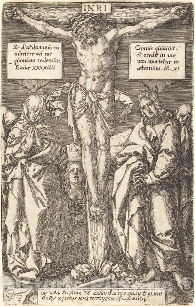 Art Print : Aldegrever, Christ on The Cross, 1553 - Vintage Wall Art