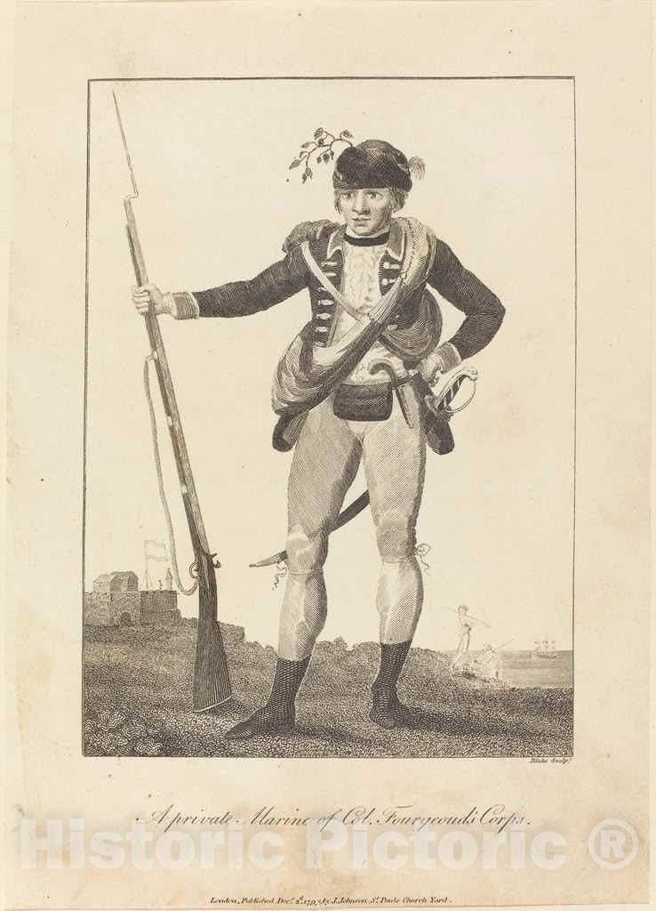 Art Print : Blake After Stedman, A Private Marine of Col. Fourgeoud's Corps, 1793 - Vintage Wall Art