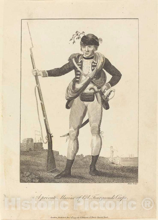Art Print : Blake After Stedman, A Private Marine of Col. Fourgeoud's Corps, 1793 - Vintage Wall Art