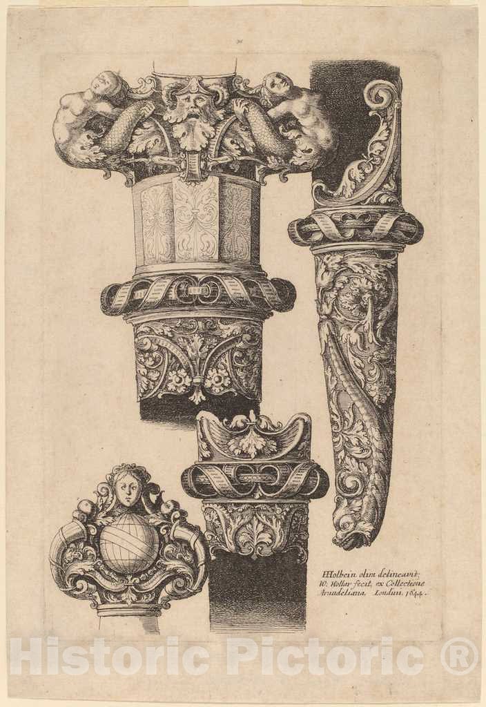 Art Print : Hollar After Holbein The Younger, Ornamentation for a Dagger and Scabbard, 1644 - Vintage Wall Art