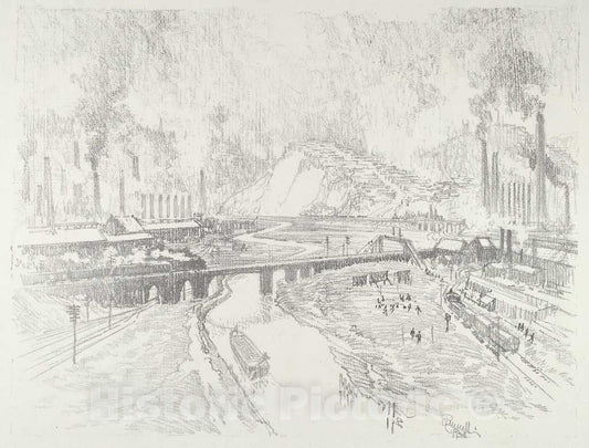 Art Print : Joseph Pennell, Munition Town, 1916 - Vintage Wall Art