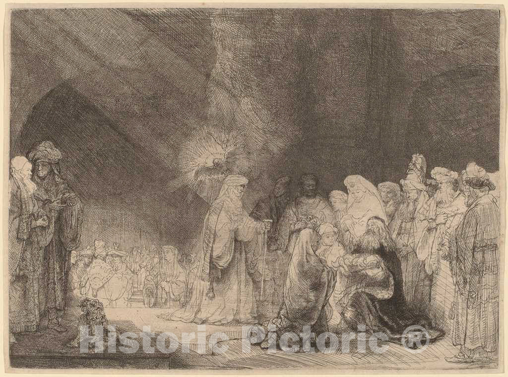 Art Print : Rembrandt, The Presentation in The Temple: Oblong Print, c. 1639 - Vintage Wall Art