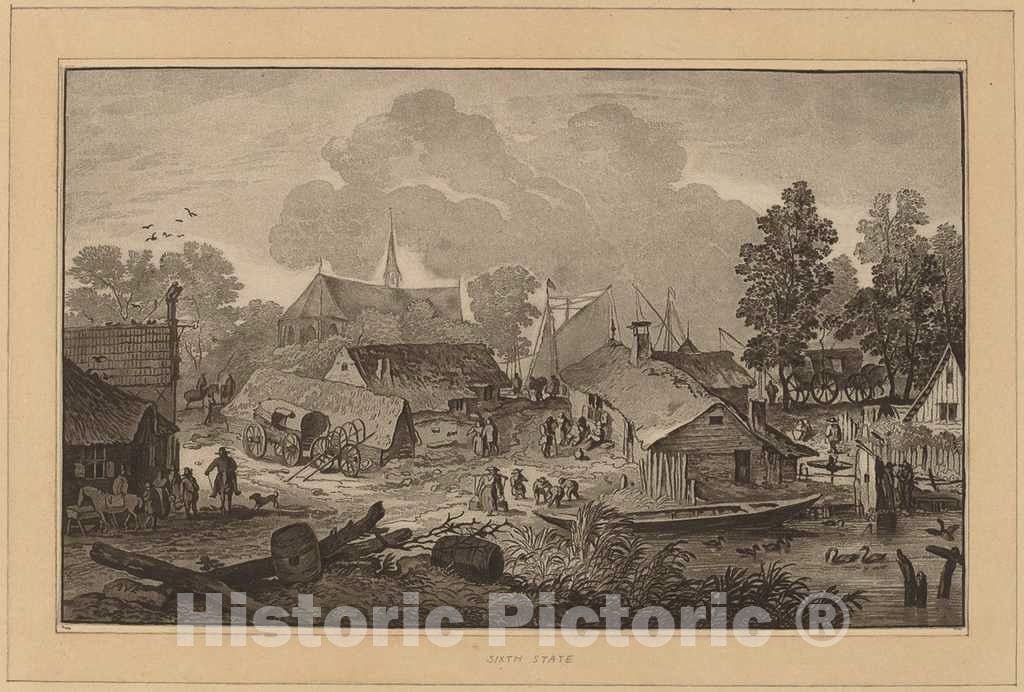 Art Print : Amstel and Brouwer After Everdingen, Village with Pond, c. 1782 - Vintage Wall Art