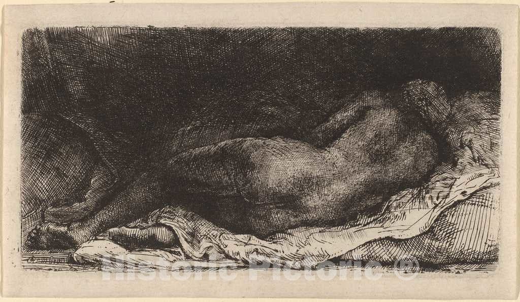 Art Print : Rembrandt, Negress Lying Down, 1658 - Vintage Wall Art