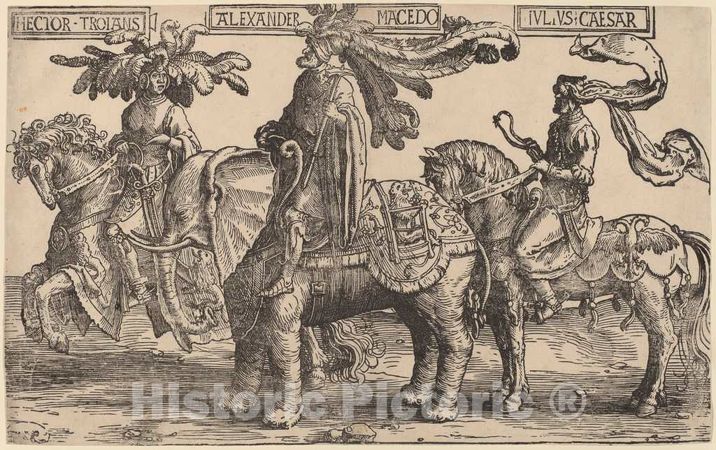 Art Print : Lucas Van Leyden, Hector of Troy, Alexander of Macedon, Julius Caesar, c.1516 - Vintage Wall Art