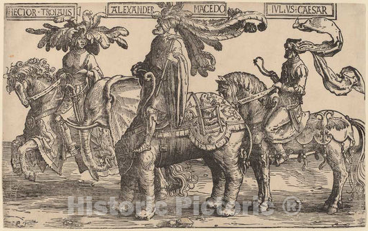 Art Print : Lucas Van Leyden, Hector of Troy, Alexander of Macedon, Julius Caesar, c.1516 - Vintage Wall Art