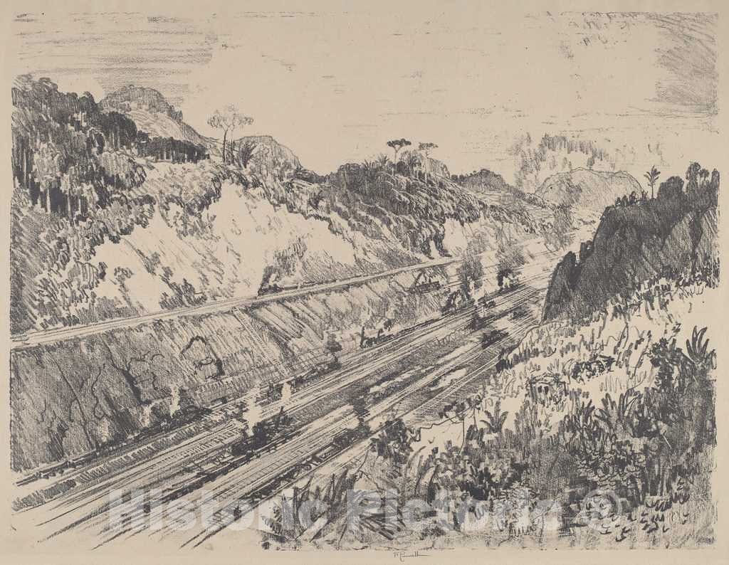 Art Print : Joseph Pennell, Looking up The Cut from Bas Obispo, 1912 - Vintage Wall Art