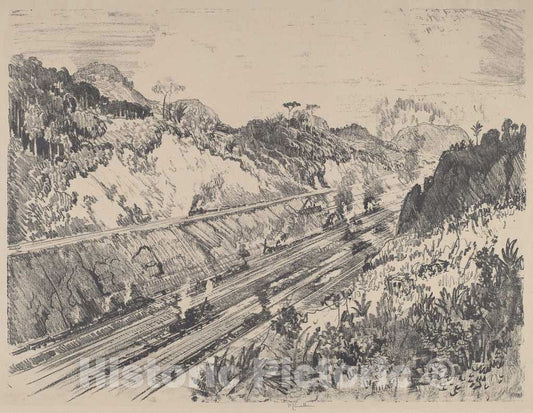 Art Print : Joseph Pennell, Looking up The Cut from Bas Obispo, 1912 - Vintage Wall Art