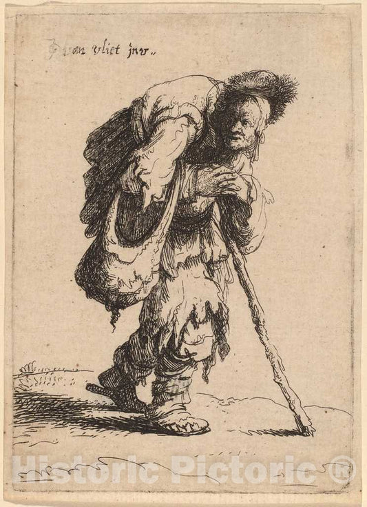 Art Print : Johannes Van Vliet, Beggar Carrying a Woman on His Back, 1632 - Vintage Wall Art
