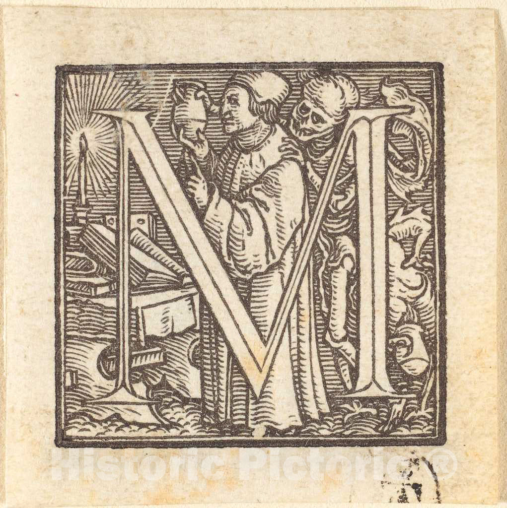 Art Print : Hans Holbein The Younger, Letter M - Vintage Wall Art