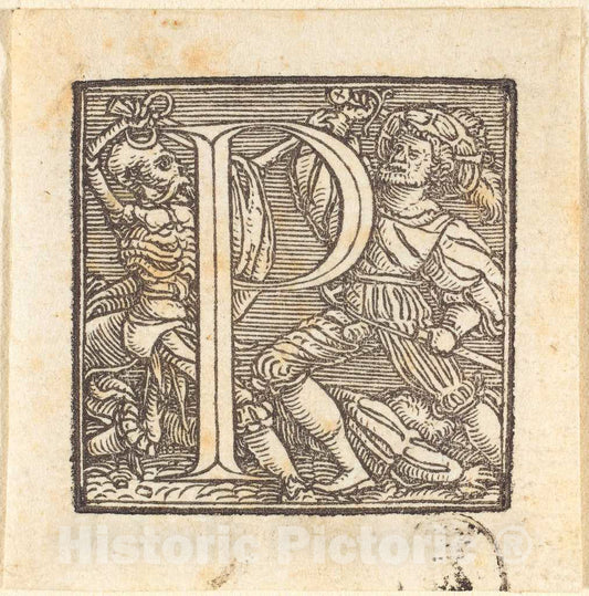 Art Print : Hans Holbein The Younger, Letter P - Vintage Wall Art
