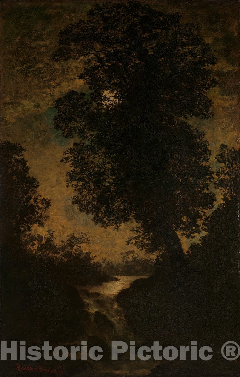 Art Print : Ralph Albert Blakelock - A Waterfall, Moonlight : Vintage Wall Art