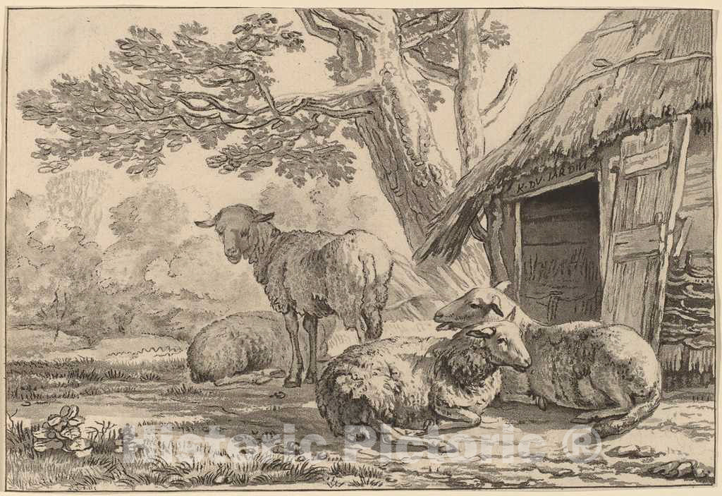 Art Print : Amstel and Brouwer After Dujardin, Sheepcote, 1781 - Vintage Wall Art